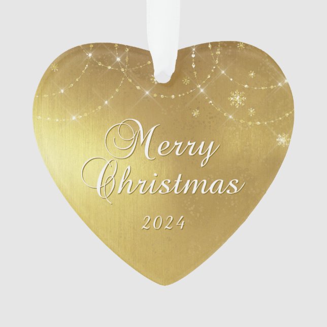 Gold Glam Merry Christmas Couple Photo Ornament (Front)