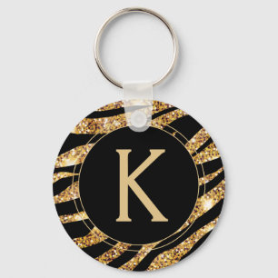 Gold Glam Monogram Animal Print Key Ring