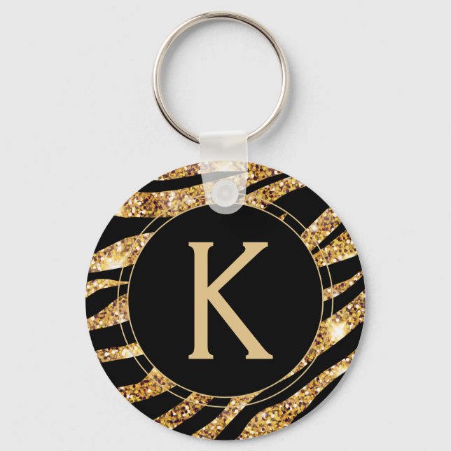 Gold Glam Monogram Animal Print Key Ring (Front)
