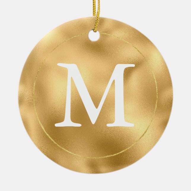 Gold Glam Monogram Ceramic Tree Decoration (Front)