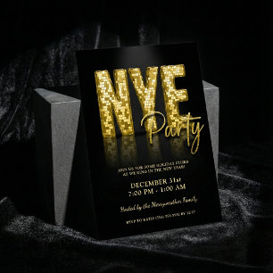 Gold Glam New Years Eve Party Disco Invitation