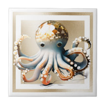 Gold glam octopus decorative beach ocean theme 