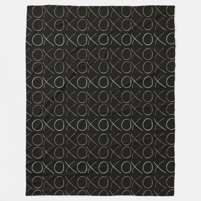 Gold Glam on black XOXO Fleece Blanket (Front)