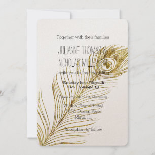 Gold Glam Peacock Feather Wedding Invitation