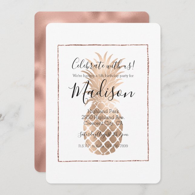 Gold Glam Pineapple Invitation (Front/Back)