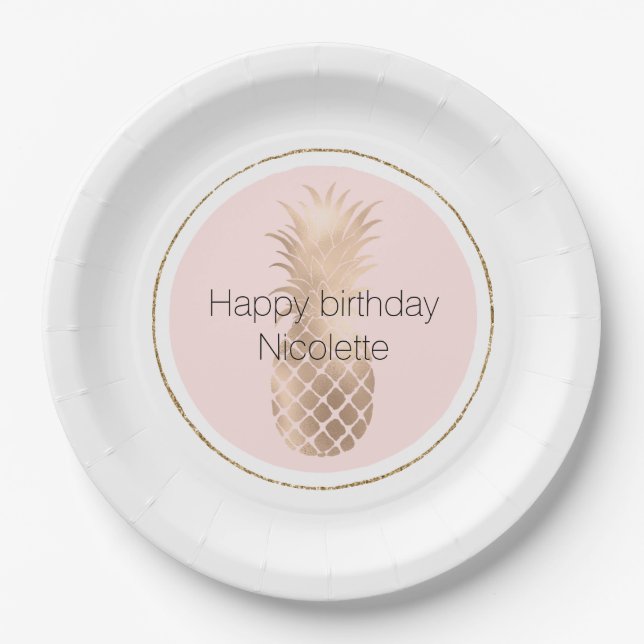Gold Glam Pineapple Paper Plate (Front)