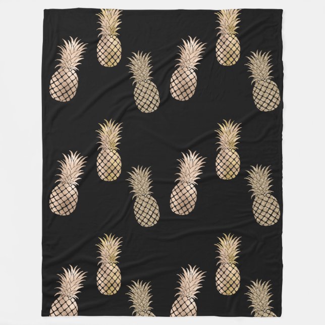 Gold Glam Pineapples Fleece Blanket (Front)