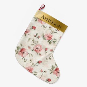 Gold Glam Pink Blush Roses Christmas Large Christmas Stocking