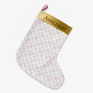 Gold Glam Pink White Heart Stripes Christmas  Large Christmas Stocking