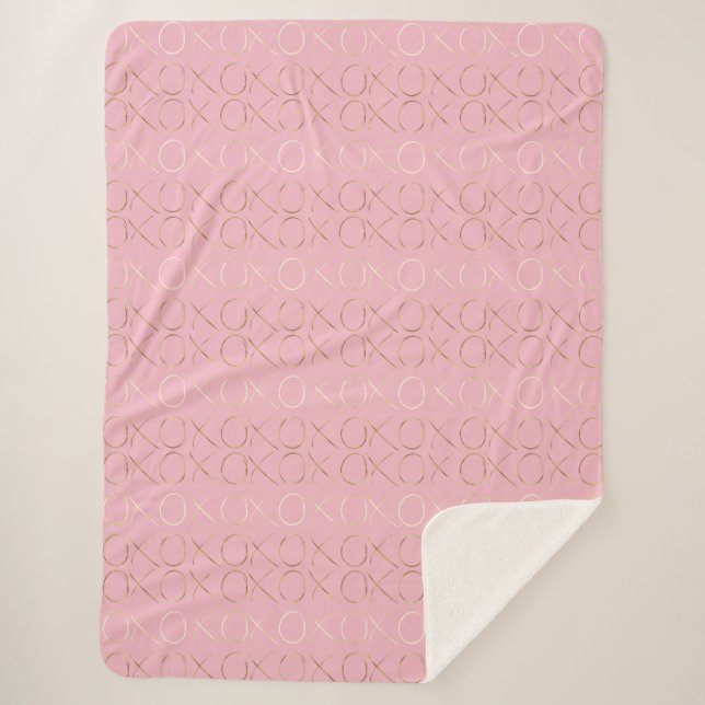 Gold Glam Pink XOXO Sherpa Blanket (Front)