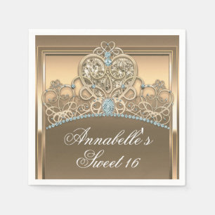 Gold Glam Princess Heart Tiara Birthday Party Napkin