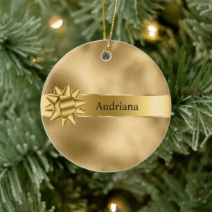 Gold Glam Ribbon and Bow Christmas Ceramic Tree Decoration