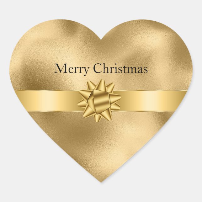 Gold Glam Ribbon and Bow Christmas Heart Sticker (Front)