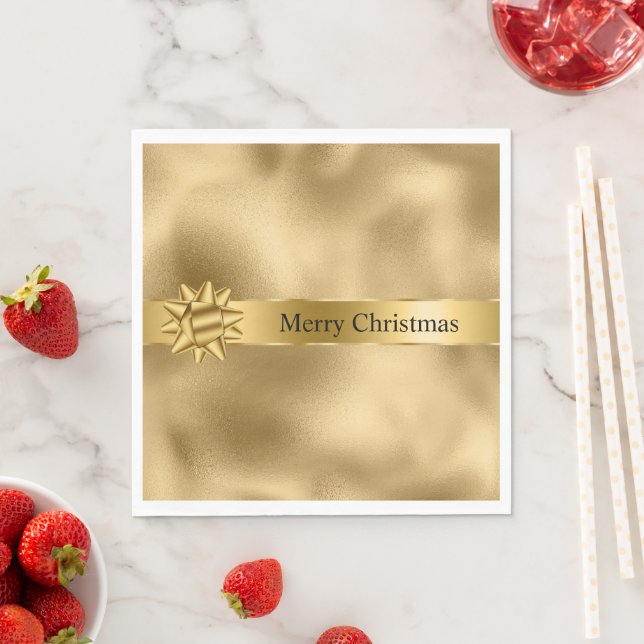 Gold Glam Ribbon and Bow Christmas Napkin (Insitu)