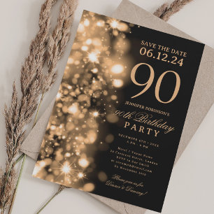 Gold Glam Save The Date 90th Birthday Party Invitation