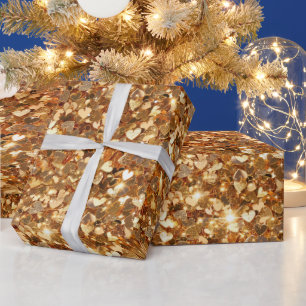 Gold Glam Sparkle Hearts Wrapping Paper