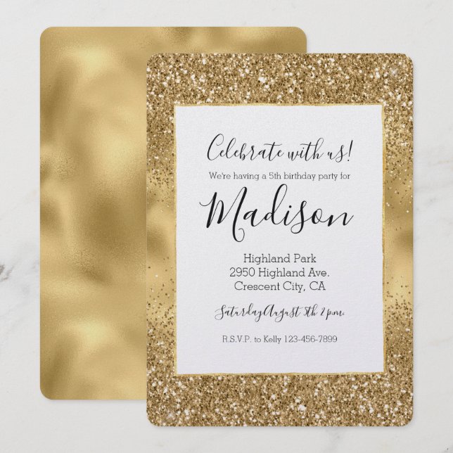 Gold Glam Sparkle Invitation (Front/Back)