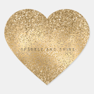 Gold Glam Sparkle Leopard Print Glitter Heart Sticker