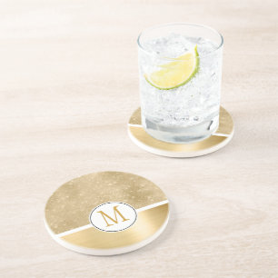 Gold Glam Sparkle Monogram Coaster