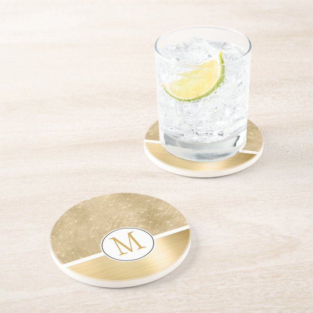 Gold Glam Sparkle Monogram Coaster (Side)