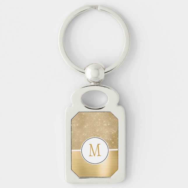 Gold Glam Sparkle Monogram Key Ring (Front)