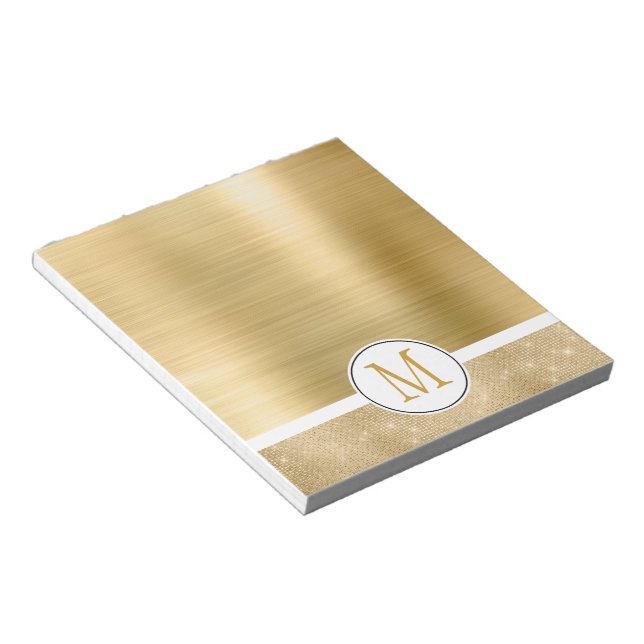 Gold Glam Sparkle Monogram Notepad (Angled)