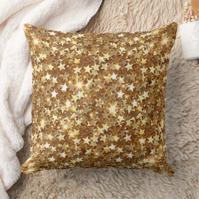 Gold Glam Sparkle Stars Cushion (Blanket)