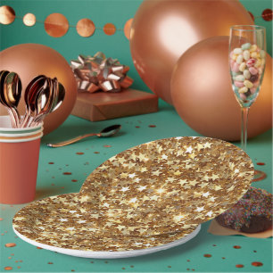 Gold Glam Sparkle Stars Paper Plate