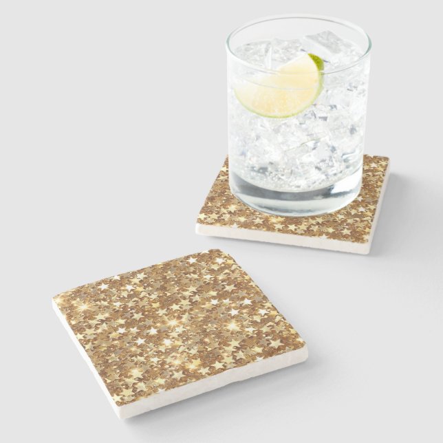 Gold Glam Sparkle Stars Stone Coaster (Side)