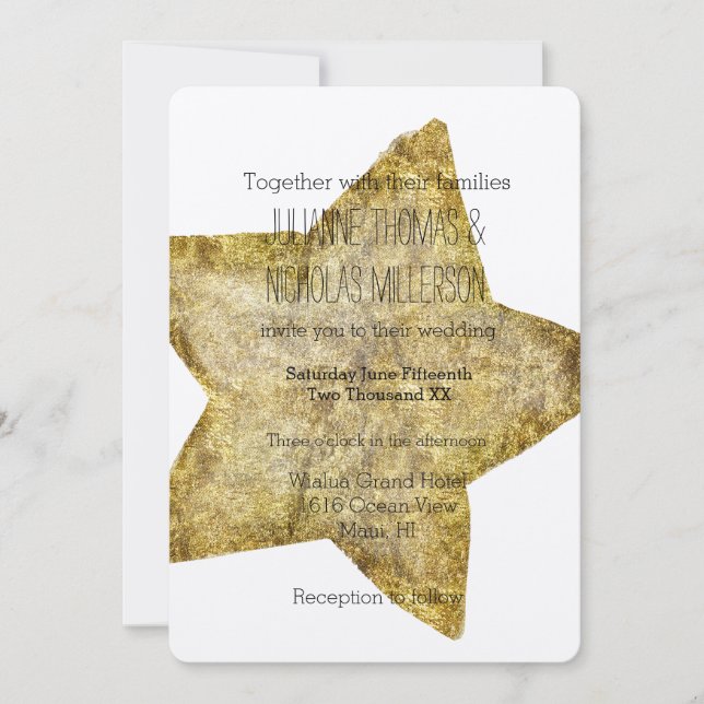 Gold Glam Star  Wedding Invitation (Front)