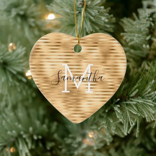 Gold Glam Stripes personalised Monogram Ceramic Tree Decoration (Tree)