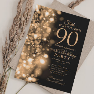  Gold Glam Surprise 90th Birthday Party Invitation