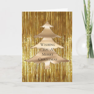 Gold Glam Tinsel Merry Christmas Tree Card