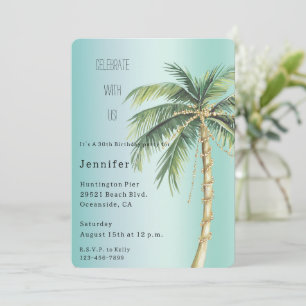 Gold Glam Tropical Palm Tree Birthday Invitation