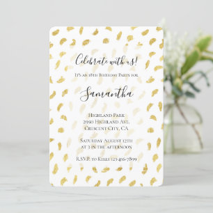 Gold Glam White Abstract Birthday Invitation