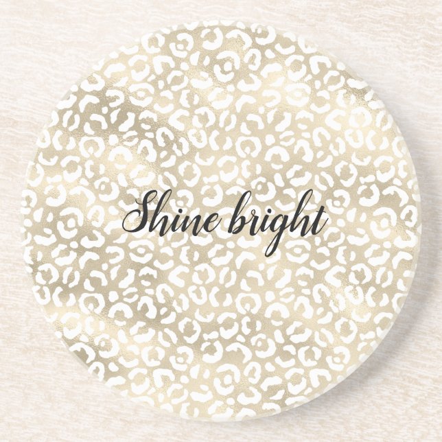 Gold Glam White Leopard Print Coaster (Front)