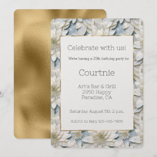 Gold Glam White Lotus Flowers Birthday Invitation