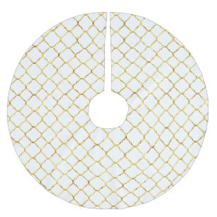 Gold Glam White Quatrefoil Christmas Brushed Polyester Tree Skirt