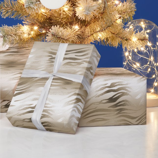 Gold Glam Zebra Animal Print Wrapping Paper (Holidays)