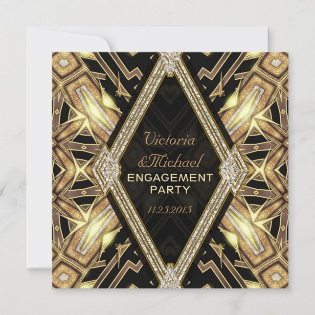 Gold Glamour Art Deco Engagement Party Invitation (Front)