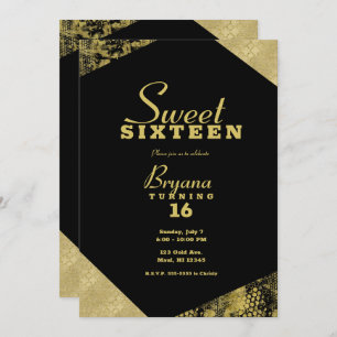Gold Glamour Geometric Modern Chic Sweet 16 Party Invitation