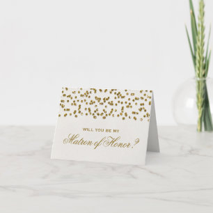 Gold Glamour Glitter Confetti Be Matron of Honour Invitation