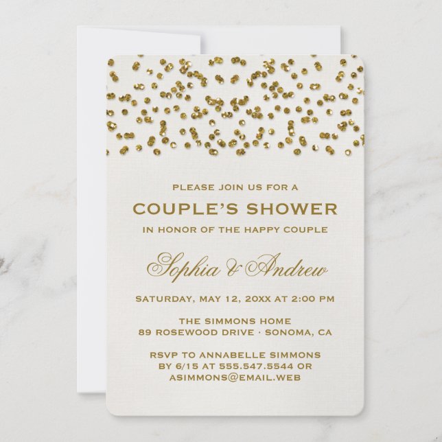 Gold Glamour Glitter Confetti Couple's Shower Invitation (Front)