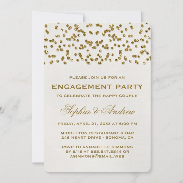Gold Glamour Glitter Confetti Engagement Party Invitation (Front)