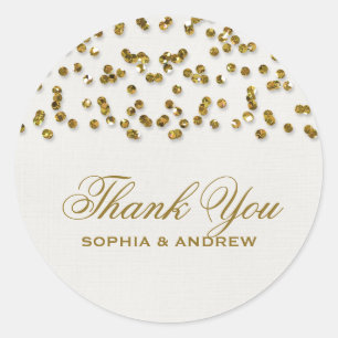 Gold Glamour Glitter Confetti Thank You Sticker