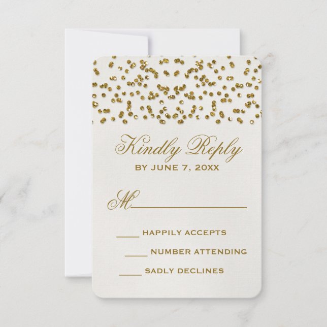 Gold Glamour Glitter Confetti Wedding RSVP Card (Front)