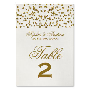 Gold Glamour Glitter Confetti Wedding Table Number