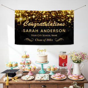 Gold Glamour Glitter Sparkles Graduation Party Banner