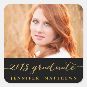 Gold Glamour Handwriting Photo Graduation Sticke Square Sticker