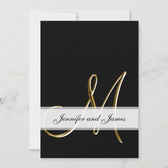 Gold Glamour Monogram Wedding Invitation (Front)